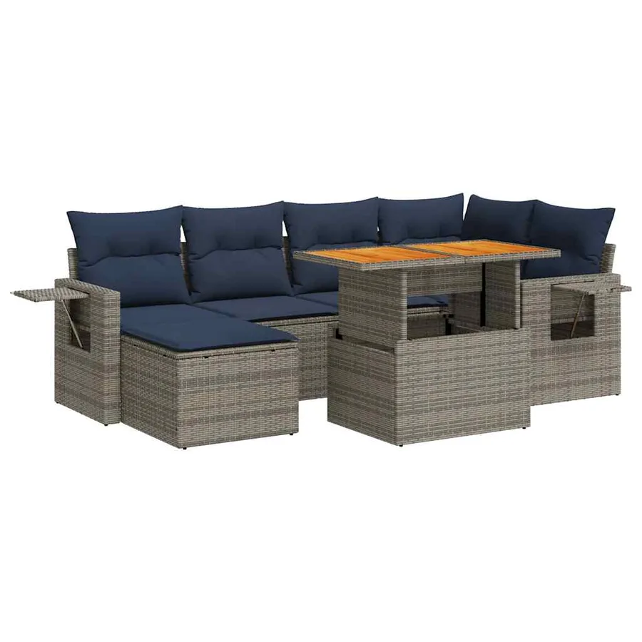 Salon de jardin avec coussins 7 pcs gris résine tressée - 2