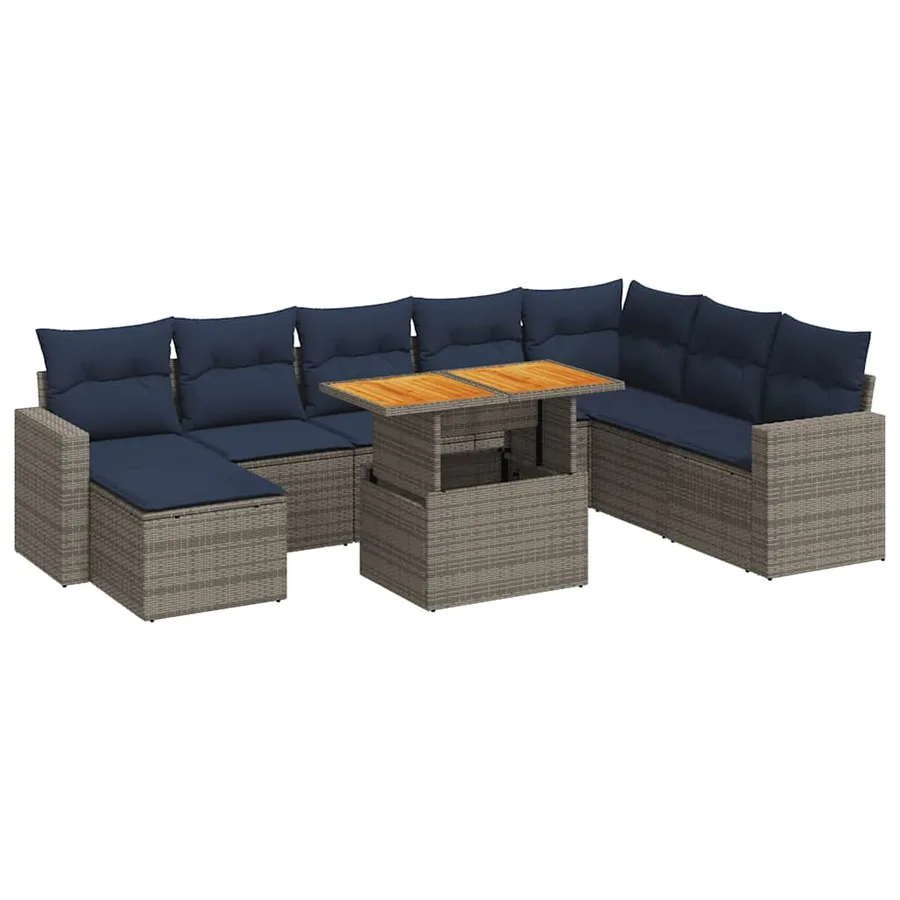 Salon de jardin 9 pcs avec coussins gris résine tressée - 2