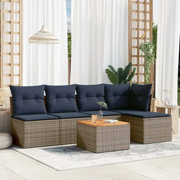 Ensemble de canapé de jardin 6 pcs avec coussins gris résine tressée