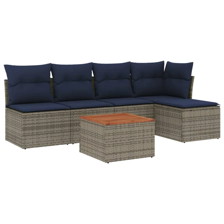 Ensemble de canapé de jardin 6 pcs avec coussins gris résine tressée - 2