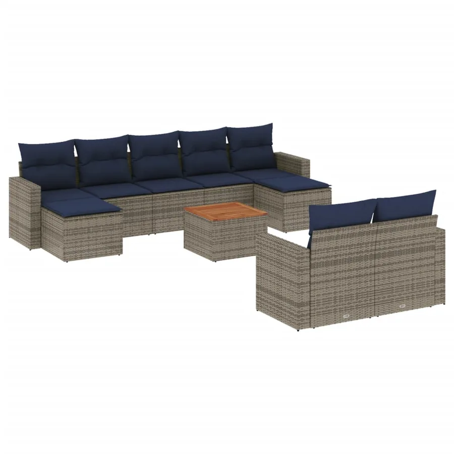 Ensemble de canapé de jardin 10 pcs avec coussins gris résine tressée - 2