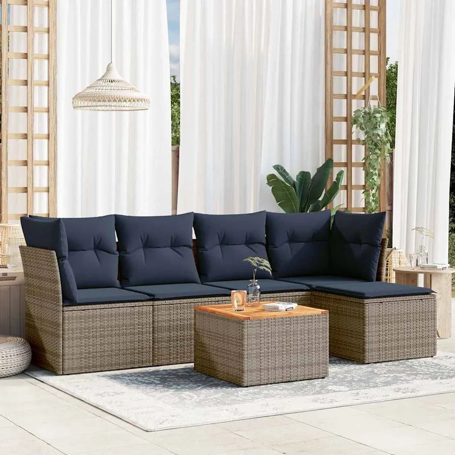 Ensemble de canapé de jardin 6 pcs avec coussins gris résine tressée