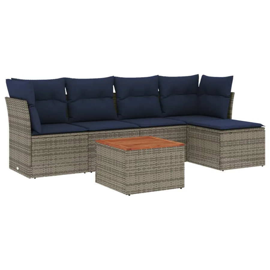 Ensemble de canapé de jardin 6 pcs avec coussins gris résine tressée - 2