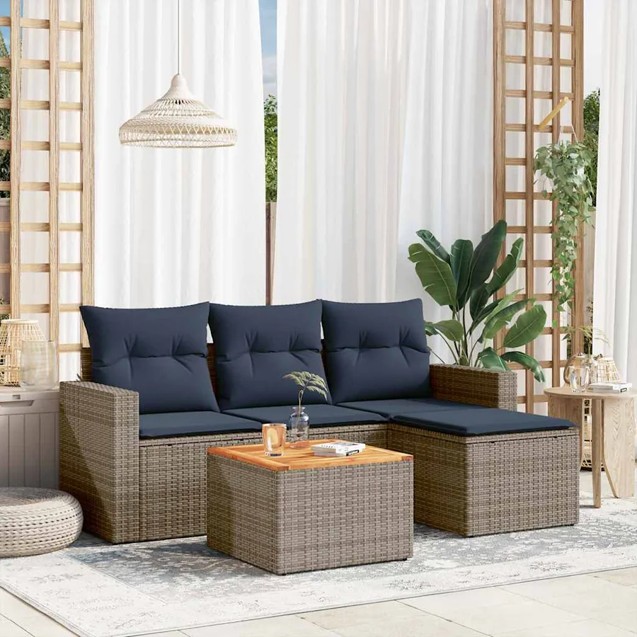 Ensemble de canapé de jardin 5 pcs avec coussins gris résine tressée