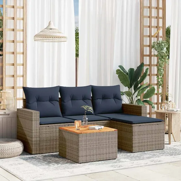 Ensemble de canapé de jardin 5 pcs avec coussins gris résine tressée