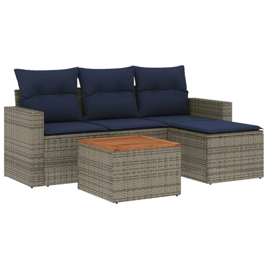Ensemble de canapé de jardin 5 pcs avec coussins gris résine tressée - 2