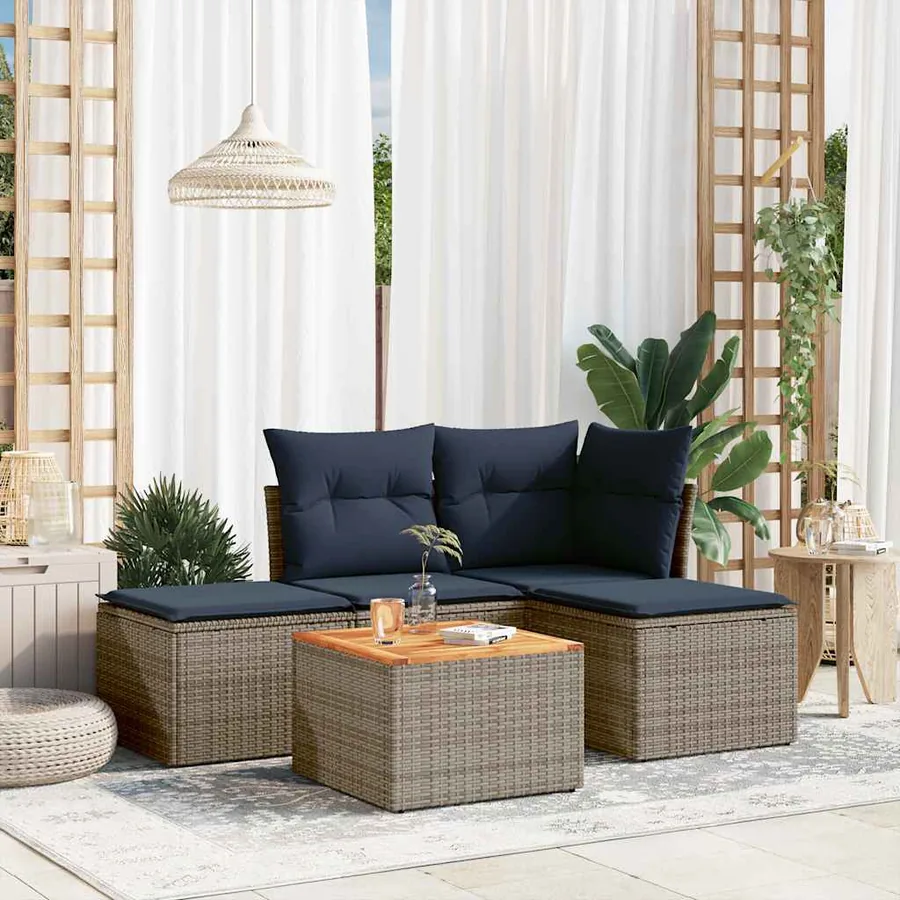 Ensemble de canapé de jardin 5 pcs avec coussins gris résine tressée