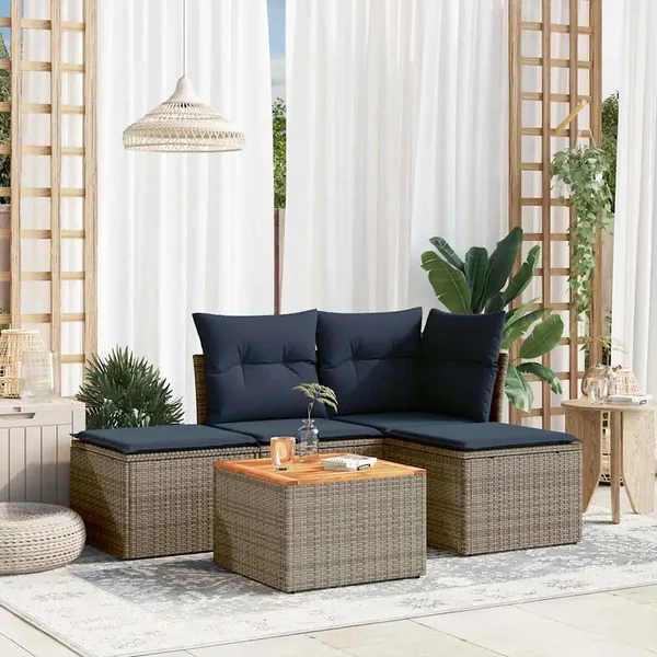 Ensemble de canapé de jardin 5 pcs avec coussins gris résine tressée