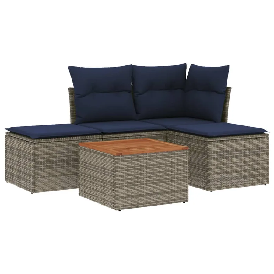 Ensemble de canapé de jardin 5 pcs avec coussins gris résine tressée - 2