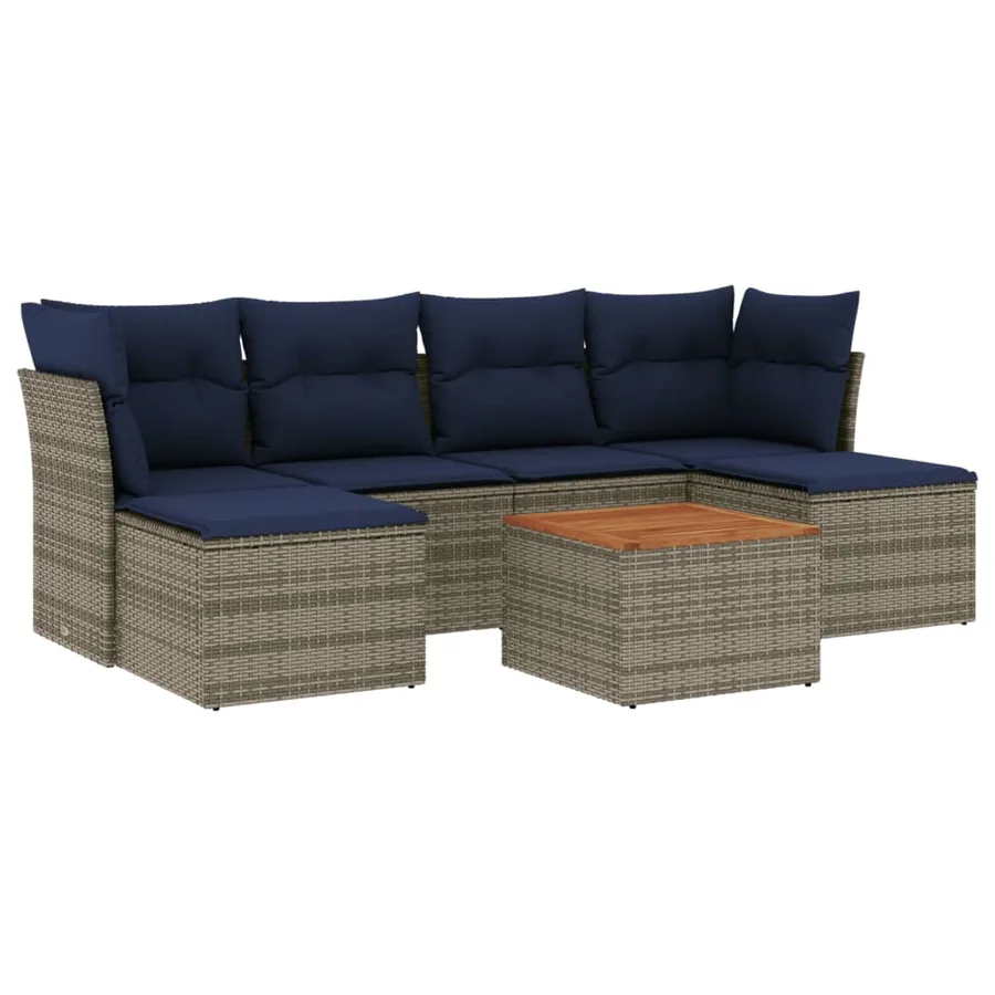 Ensemble de canapé de jardin 7 pcs avec coussins gris résine tressée - 2