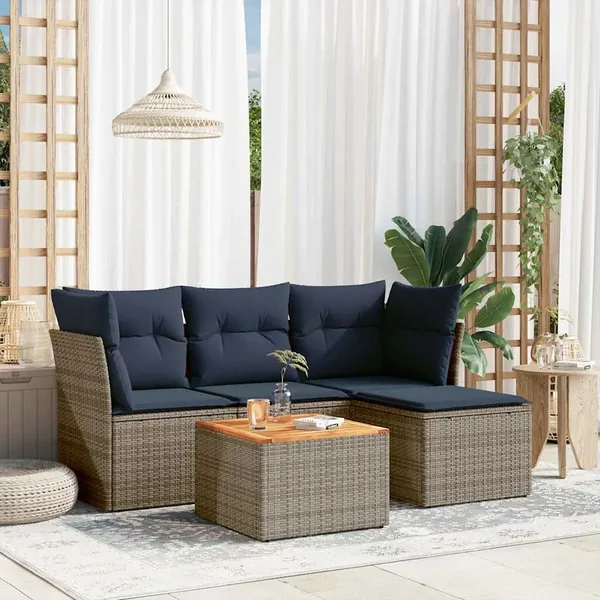 Ensemble de canapé de jardin 5 pcs avec coussins gris résine tressée