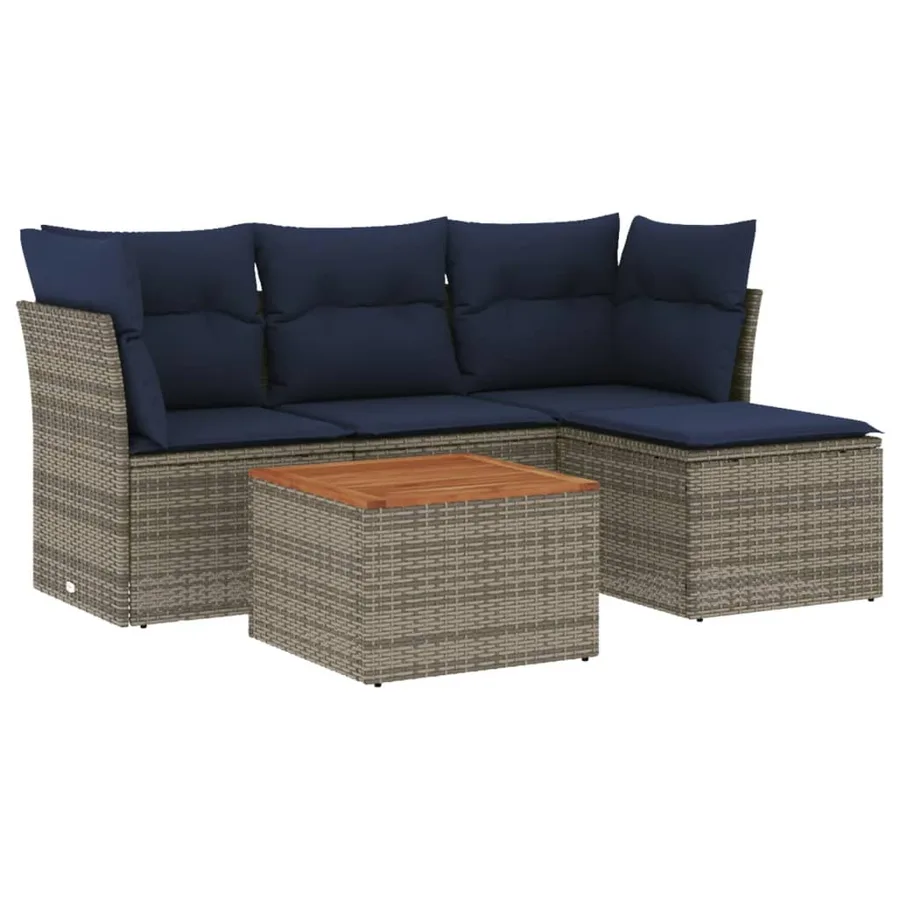 Ensemble de canapé de jardin 5 pcs avec coussins gris résine tressée - 2