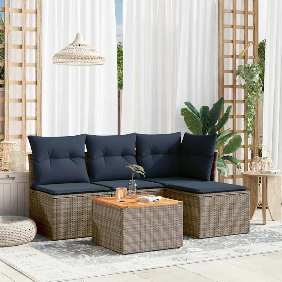 Ensemble de canapé de jardin 5 pcs avec coussins gris résine tressée