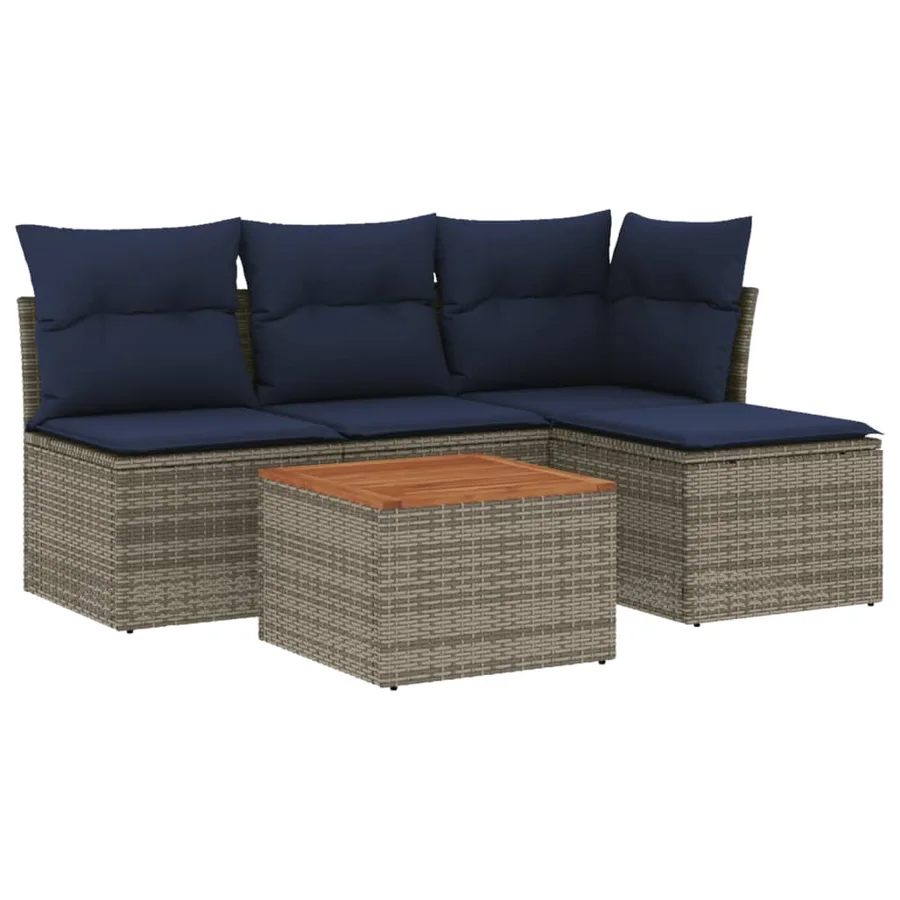 Ensemble de canapé de jardin 5 pcs avec coussins gris résine tressée - 2