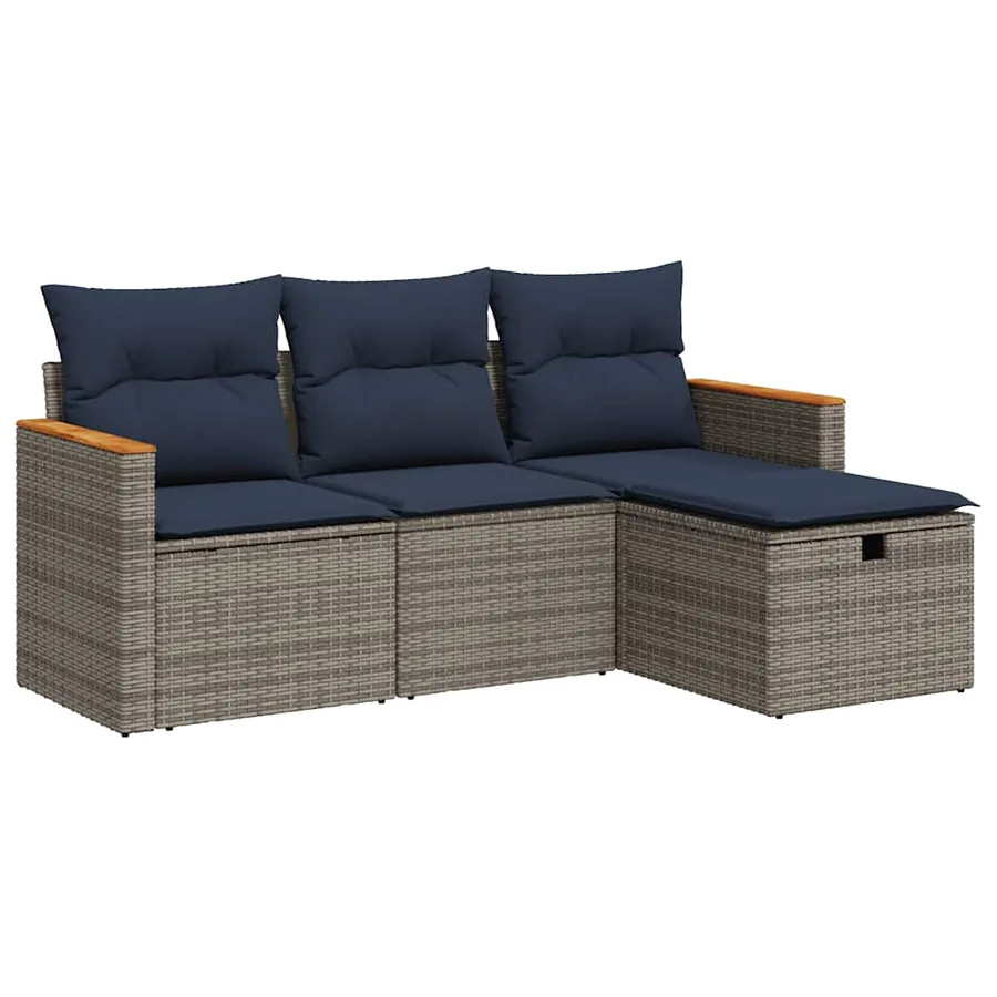 Salon de jardin 4 pcs avec coussins gris résine tressée - 2