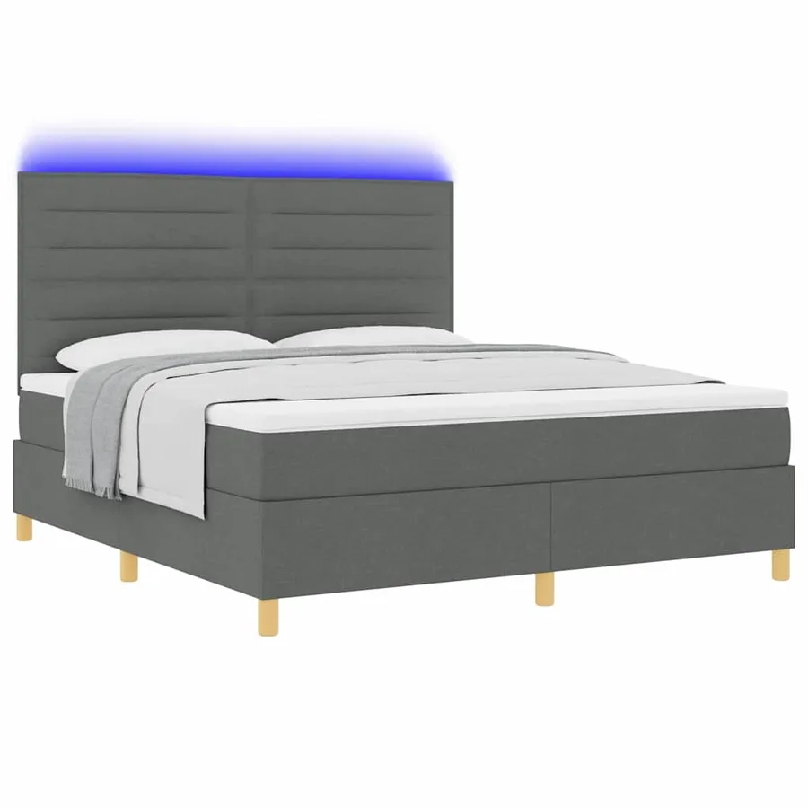 Lit à ressort LED avec matelas Gris foncé 180 x 200 cm tissu - 3