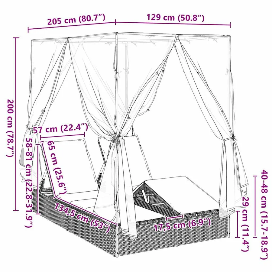 Transat double Réglable Gris clair 205 x 129 x 200 cm polyrotin - 11