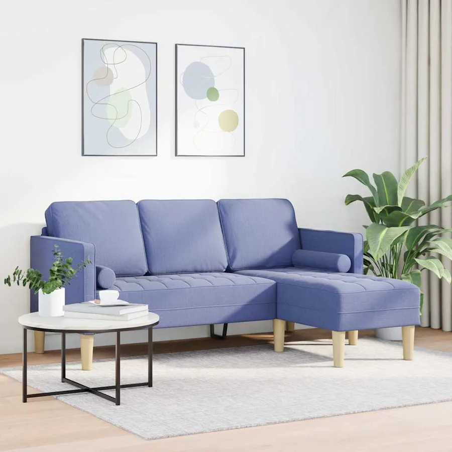 Ensemble de Canapés avec coussin Bleu denim Polyester - 3