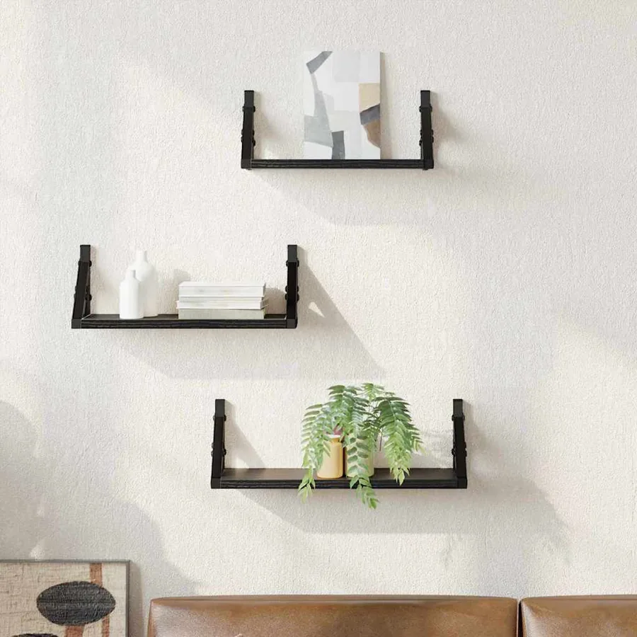Étagère Murale Montage mural avec stockage 3 pcs Chêne noir