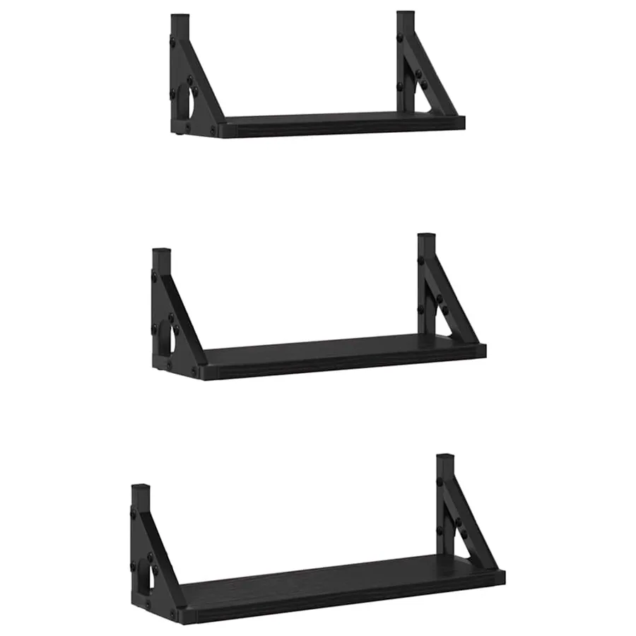 Étagère Murale Montage mural avec stockage 3 pcs Chêne noir - 2