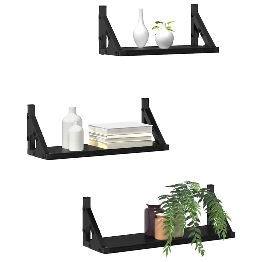 Étagère Murale Montage mural avec stockage 3 pcs Chêne noir - 3