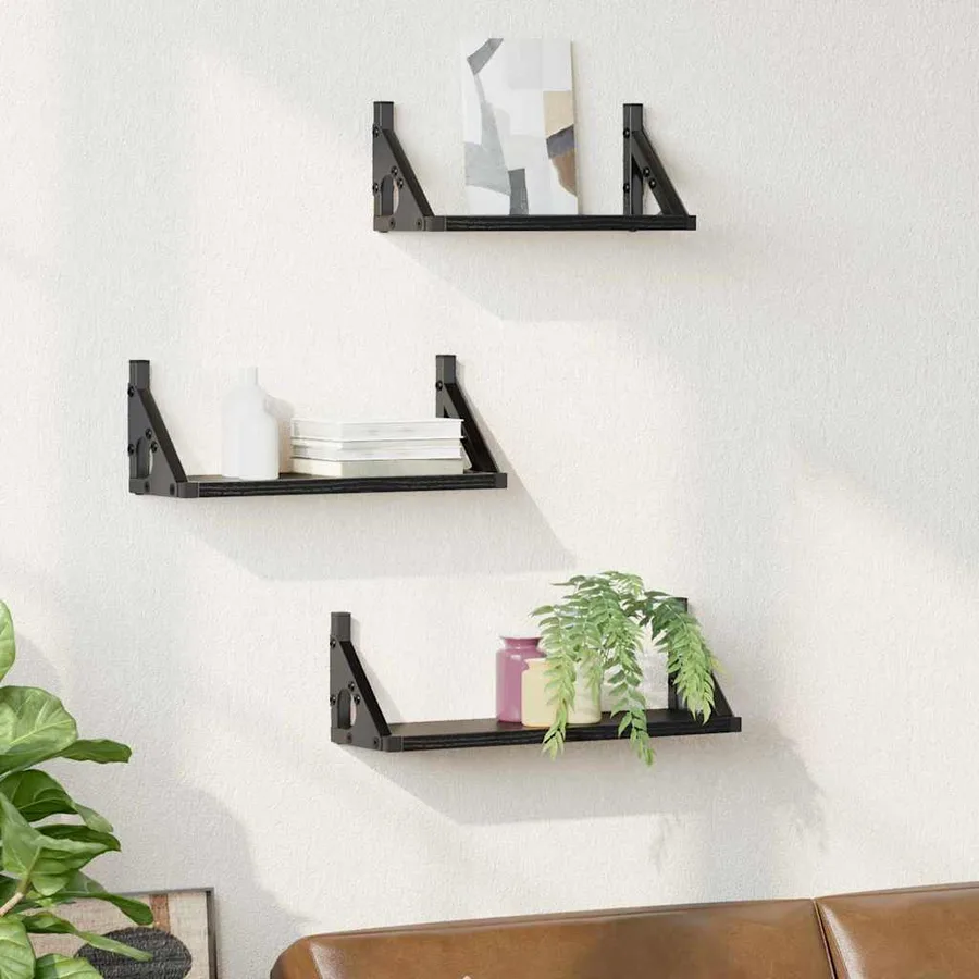 Étagère Murale Montage mural avec stockage 3 pcs Chêne noir - 4