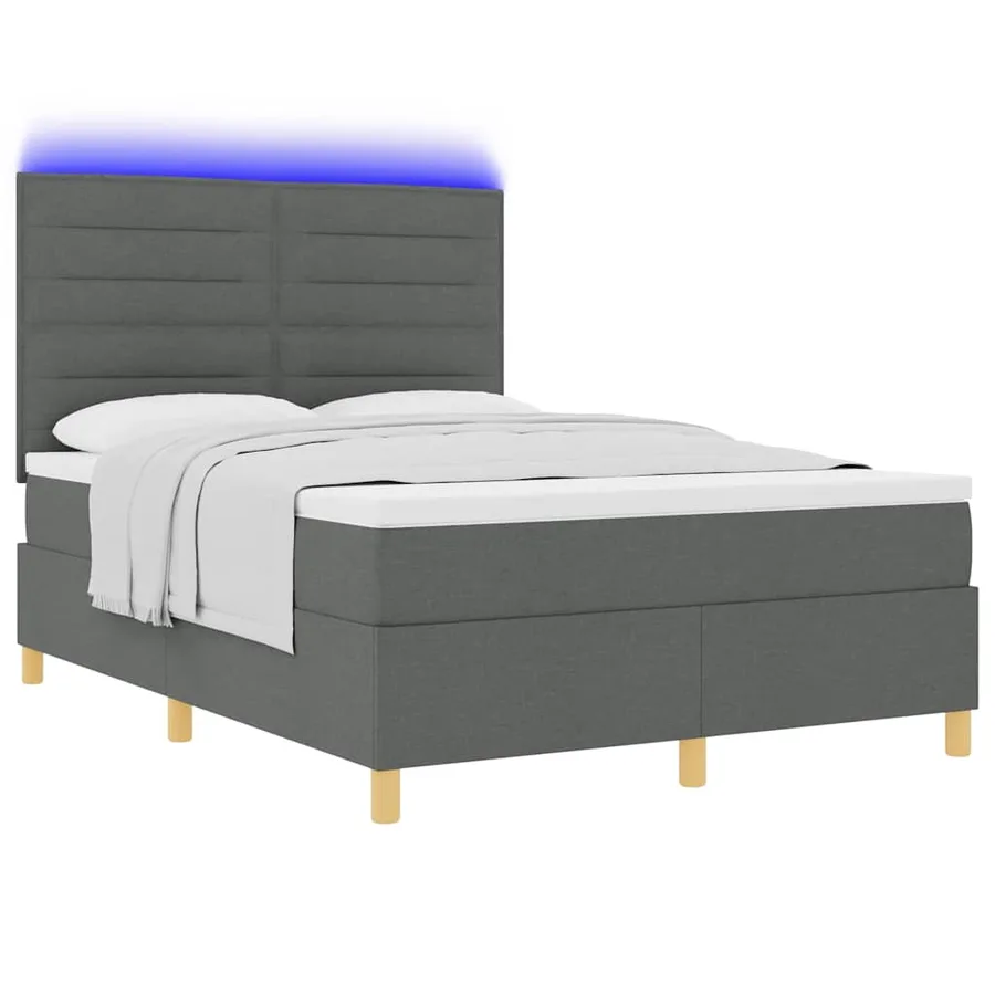 Lit à ressort LED avec matelas Gris foncé 160 x 200 cm tissu - 3