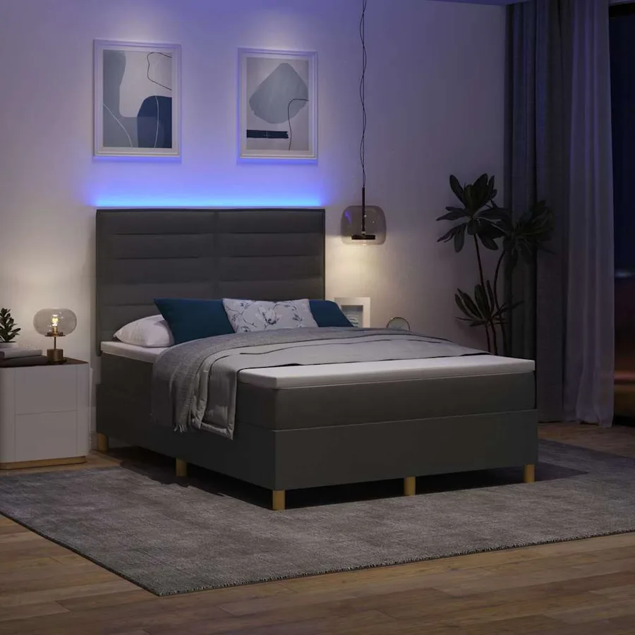 Lit à ressort LED avec matelas Gris foncé 160 x 200 cm tissu - 5
