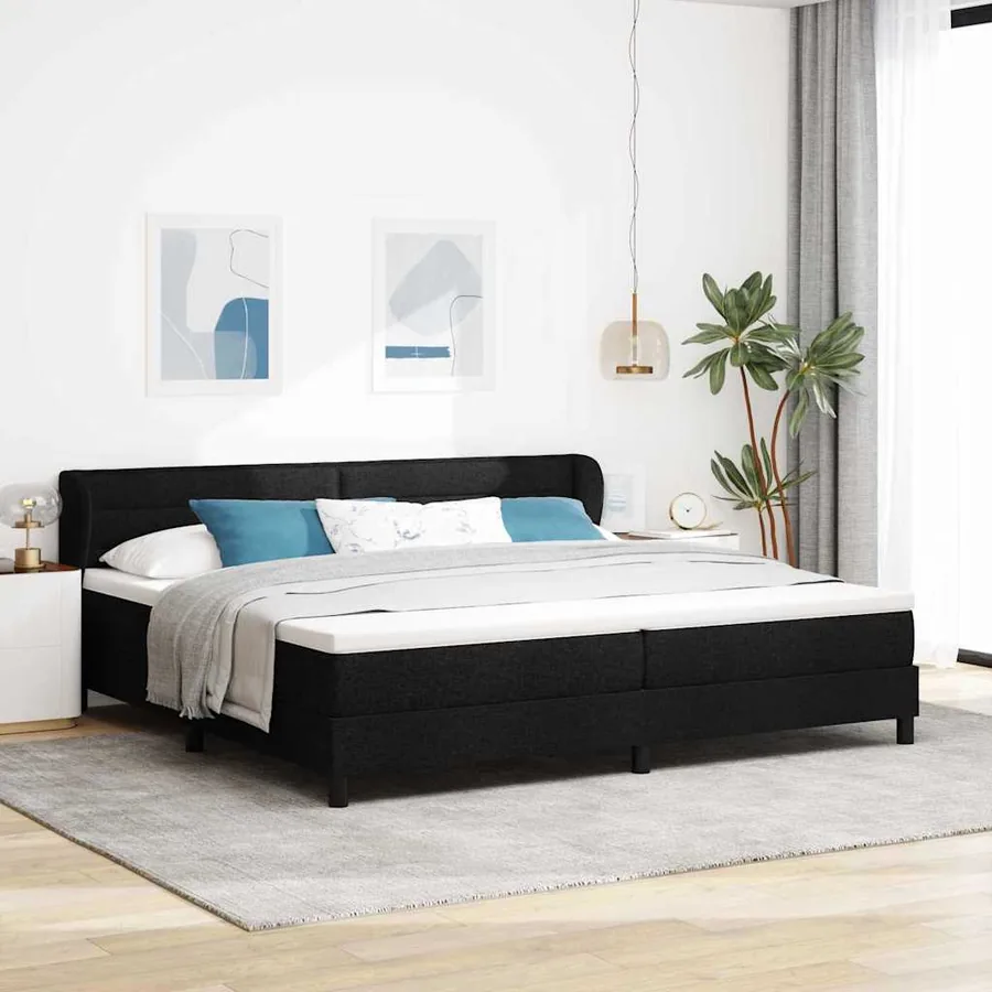 Lit à ressorts avec matelas Noir 200 x 200 cm tissu