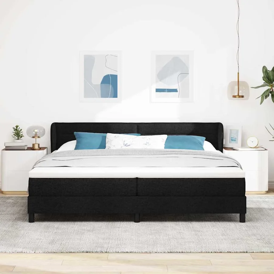 Lit à ressorts avec matelas Noir 200 x 200 cm tissu - 3