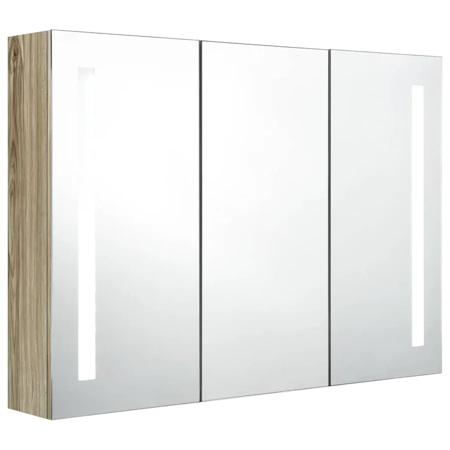 Armoire de salle de bain à miroir LED 89x14x62 cm chêne - 2