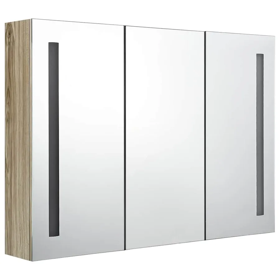 Armoire de salle de bain à miroir LED 89x14x62 cm chêne - 4