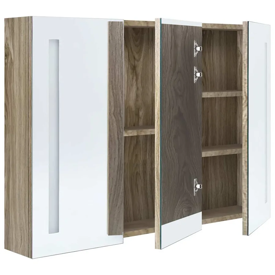 Armoire de salle de bain à miroir LED 89x14x62 cm chêne - 5