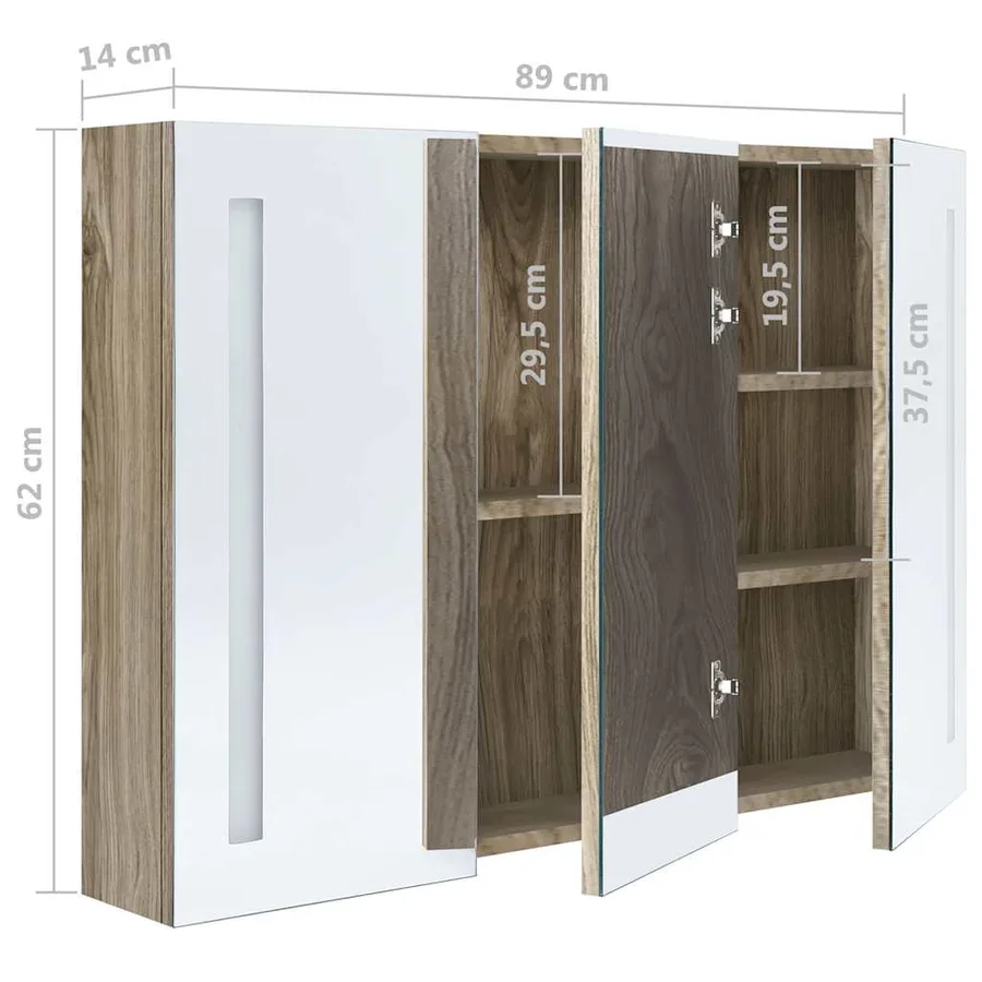 Armoire de salle de bain à miroir LED 89x14x62 cm chêne - 8