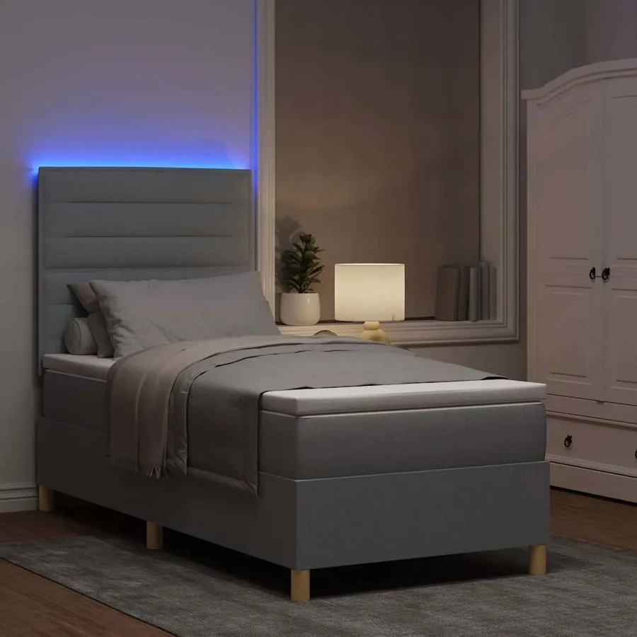 Lit à ressort LED avec matelas Gris clair 80 x 200 cm tissu - 5
