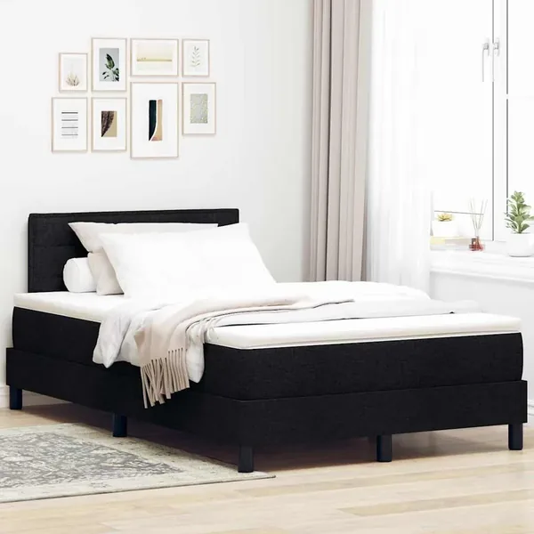 Lit à ressorts avec matelas avec LED Noir 120 x 190 cm tissu