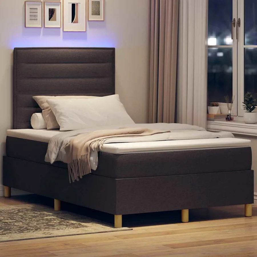 Lit à ressort LED avec matelas Marron foncé 120 x 190 cm tissu - 5