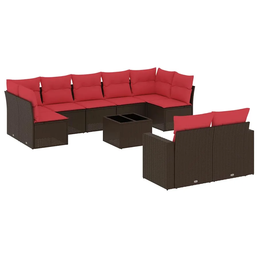 Salon de jardin 10 pcs avec coussins marron résine tressée - 2