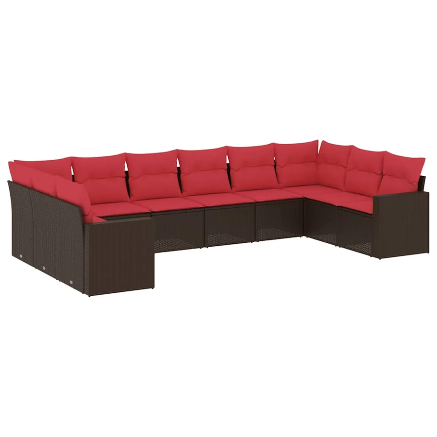 Salon de jardin 10 pcs avec coussins marron résine tressée - 2