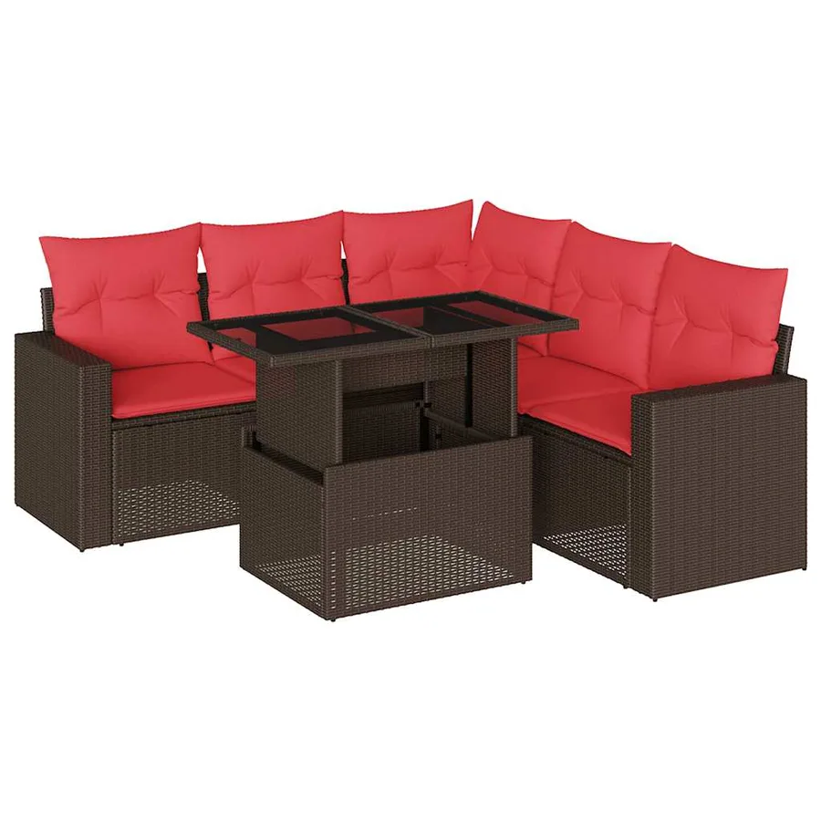 Ensemble de canapé de jardin 6 pcs avec coussins marron résine tressée - 2