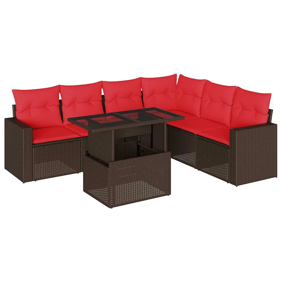 Ensemble de canapé de jardin 7 pcs avec coussins marron résine tressée - 2