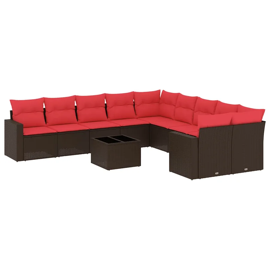 Salon de jardin et coussins 11 pcs marron résine tressée - 2