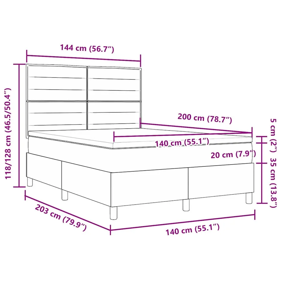 Lit à ressorts avec matelas Taupe 140 x 200 cm tissu - 12