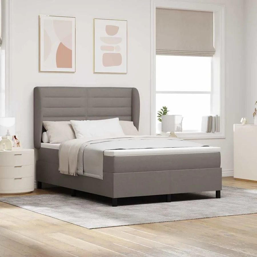 Lit à ressorts avec matelas Taupe 140 x 200 cm tissu