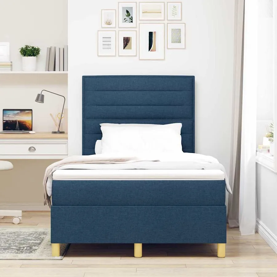 Lit à ressorts avec matelas Bleu 120 x 190 cm tissu - 3