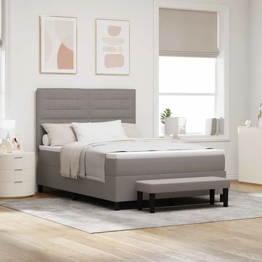 Lit à ressorts avec tête de lit Taupe 140 x 200 cm tissu