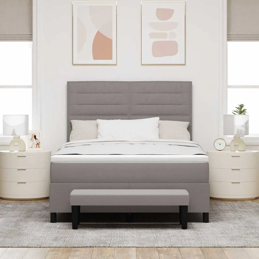 Lit à ressorts avec tête de lit Taupe 140 x 200 cm tissu - 3
