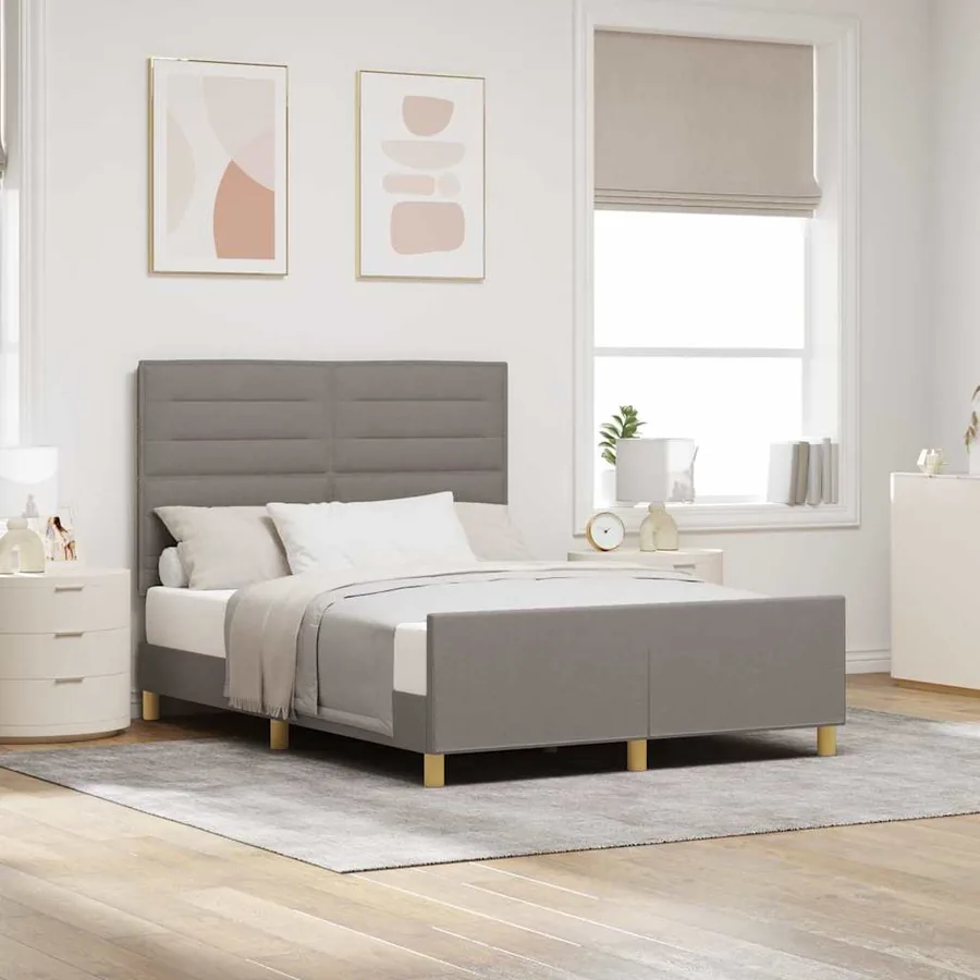 Cadre de lit avec tête de lit Taupe 140 x 190 cm tissu