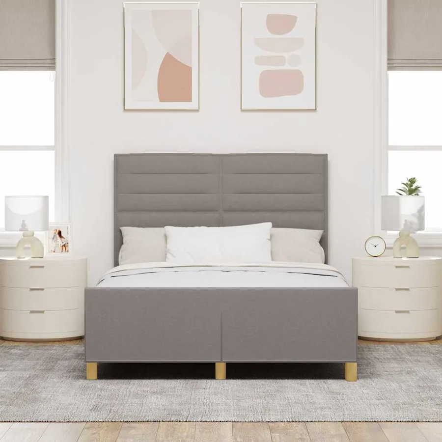 Cadre de lit avec tête de lit Taupe 140 x 190 cm tissu - 3