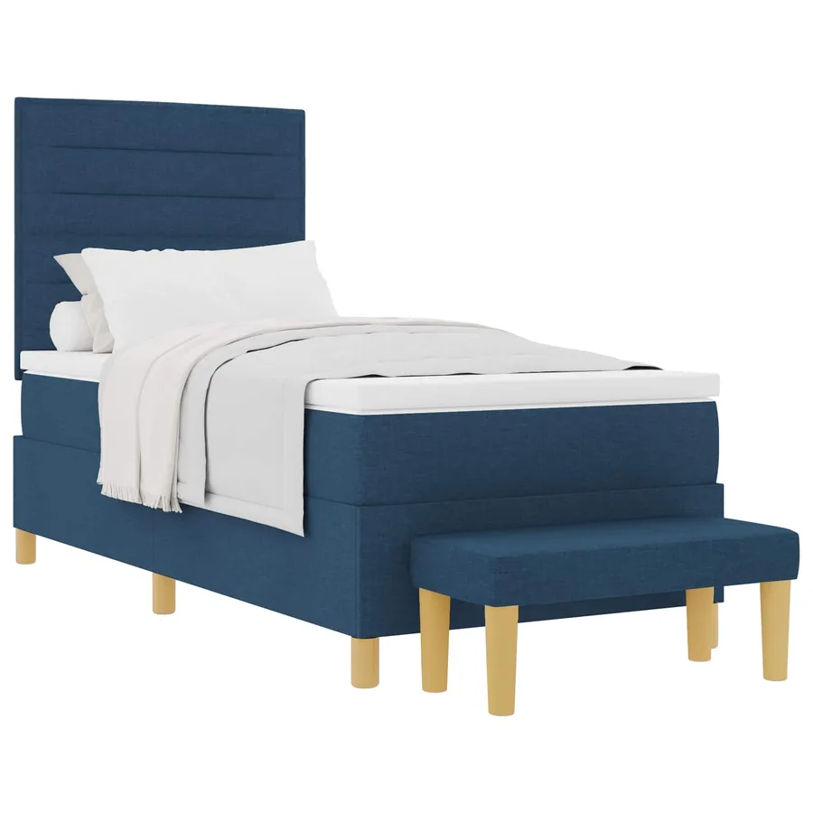 Lit à ressorts avec coussin Bleu 200 x 90 cm tissu - 2
